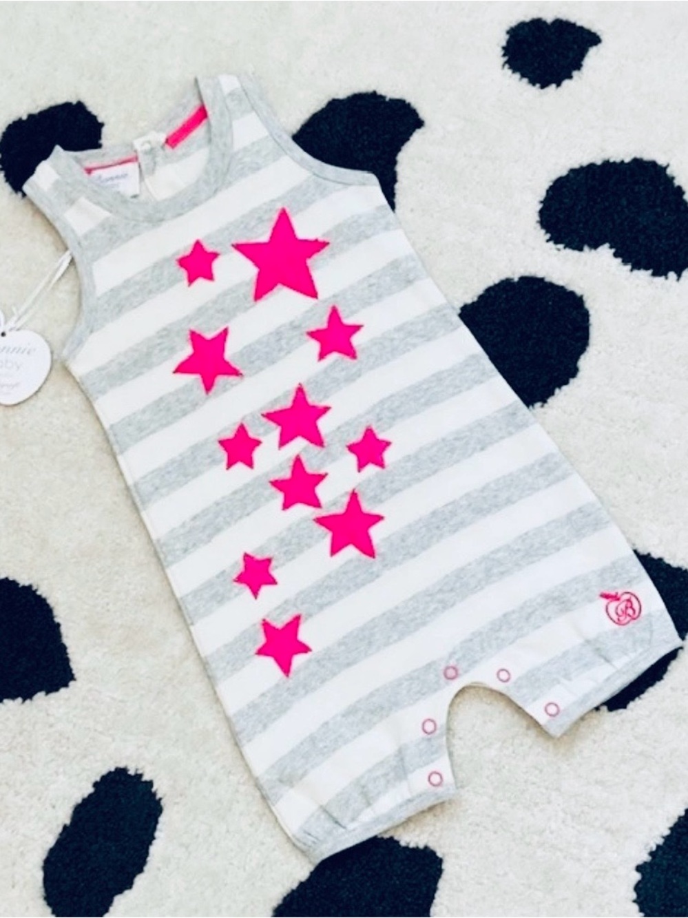 NWT Bonnie Baby $63 Baby Girl 6-12 Months Stars Stripes Playsuit Bodysuit Romper